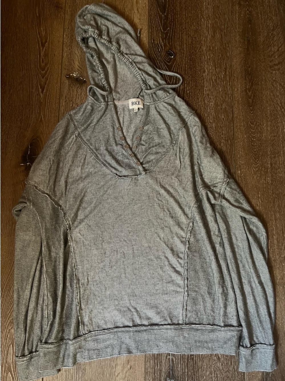 BKE Striped Gray Henley Hoodie